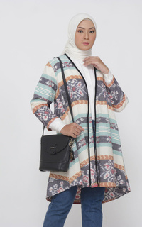 Cardigan Evlin White Mint Tenun Long Cardigan