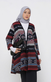 Cardigan Evlin Maroon Grey Tenun Long Cardigan