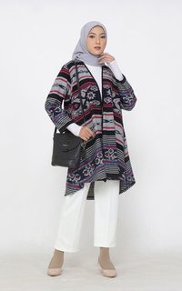 Cardigan Evlin Grey Crimson Tenun Long Cardigan