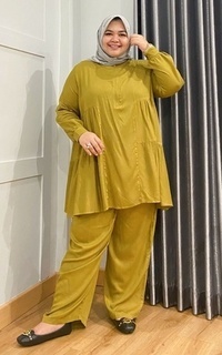 Gamis Elena Set Olive Yellow