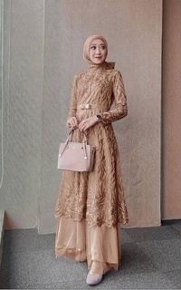 Long Dress Ravanka's Erine Brocade Layer Dress Cinnamon| Gaun Kebaya Gamis Raya Pesta Kondangan 