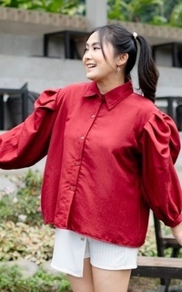 Blouse Yoenik Apparel Eunbin Puff Shirt Maroon M18445 R40S6