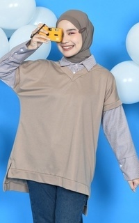 Shirt Mybamus X Titaharr - 2 In 1 Netha Vest Kemeja - Kemeja Outer Korea