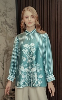 Kemeja Chinoiserie Pleated Shirt - Teal