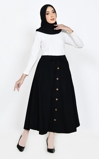 Skirt Long Skirt Denim Flare W/ Button In Black