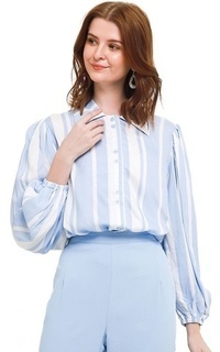 Blus Hazelnut Indonesia - Qaaley Shirts - Atasan/ Blouse/Kameja Wanita - Sky Blue (DEFECT/ MINOR)