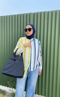 Kemeja Abame Lany Shirt Blue Lime