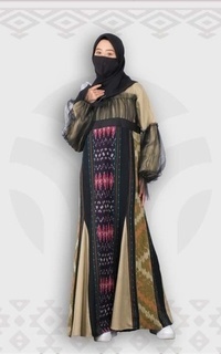 Long Dress MineaGamis Tenun Troso Kombinasi Polos Najwa