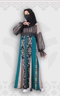 Long Dress MineaGamis Tenun Troso Kombinasi Polos Najwa