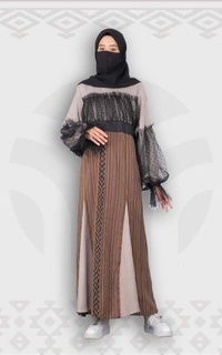 Long Dress MineaGamis Tenun Troso Kombinasi Polos Najwa