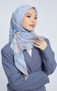 Hijab Motif Kami Haruna Flowers Signature Scarf Misty Blue