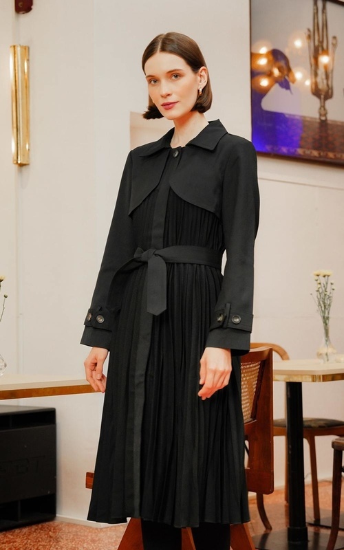 Tunik - Rena Pleated Coat - Black - Black