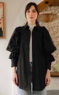 Kemeja Brenda Ruffle Shirt - Black