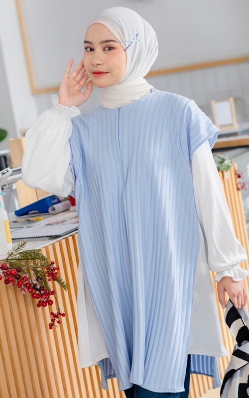 Tunik - Mybamus Gemma Two In One Tunic - Atasan Muslim Wanita - Baby Blue M18381 R43S1