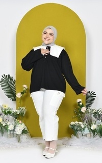 Blouse Siselyo Nara Brokat Collar Tops Black XL M18617 R3S5