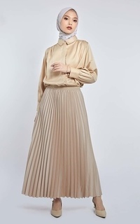 Skirt Kami Satin Pleated Skirt Plain Sand