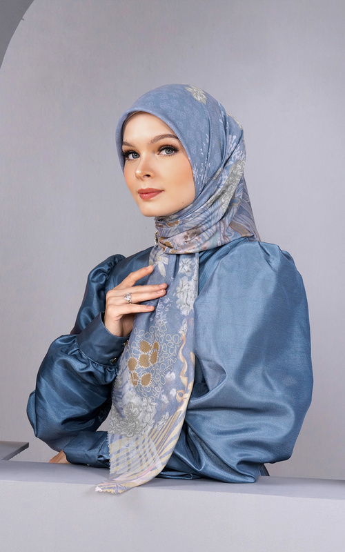 Hijab Motif - Kimmonia Voile Square - Powder Blue - Multicolor