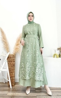 Long Dress Ravanka's Alda Brocade Layer Dress Sage | Gaun Kebaya Gamis Raya Pesta Kondangan