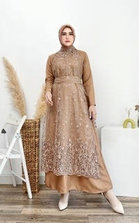 Long Dress Ravanka's Alda Brocade Layer Dress Cinnamon| Gaun Kebaya Gamis Raya Pesta Kondangan