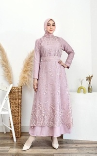 Gamis Ravanka's Alda Brocade Layer Dress Rose| Gaun Kebaya Gamis Raya Pesta Kondangan