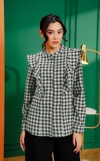 Kemeja Amara Plaid Shirt - Black