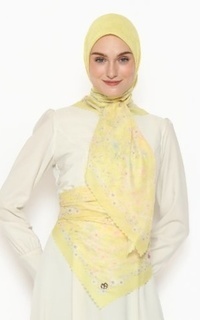 Printed Scarf Hijab Voal Premium Floral Marina Yellow