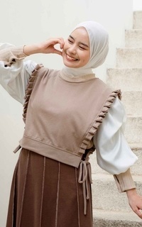 Vest Mybamus Dalla Ruffle Vest – Rompi Wanita – Vest Tali Samping Khaki M18627 R77S2-730839