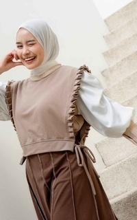 Vest Mybamus Dalla Ruffle Vest – Rompi Wanita – Vest Tali Samping Khaki M18627 R77S2-730840