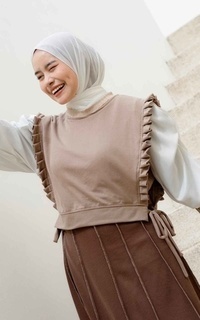 Vest Mybamus Dalla Ruffle Vest – Rompi Wanita – Vest Tali Samping Khaki M18627 R77S2-730841