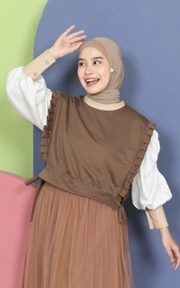 Vest Mybamus Dalla Ruffle Vest – Rompi Wanita – Vest Tali Samping Mocca M18628 R10S1-731332