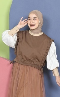 Vest Mybamus Dalla Ruffle Vest – Rompi Wanita – Vest Tali Samping Mocca M18628 R10S1-731333