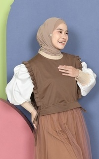 Vest Mybamus Dalla Ruffle Vest – Rompi Wanita – Vest Tali Samping Mocca M18628 R10S1-731334