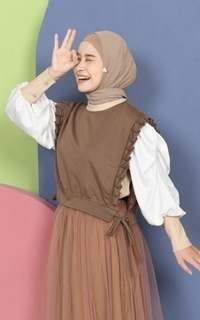 Vest Mybamus Dalla Ruffle Vest – Rompi Wanita – Vest Tali Samping Mocca M18628 R10S1-731335