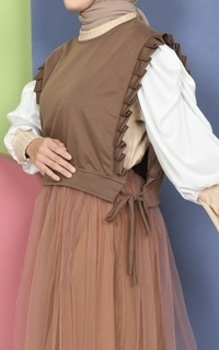 Vest Mybamus Dalla Ruffle Vest – Rompi Wanita – Vest Tali Samping Mocca M18628 R10S1-731337