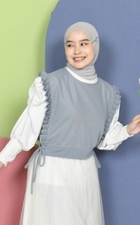 Vest Mybamus Dalla Ruffle Vest – Rompi Wanita – Vest Tali Samping Medium Gray M18626 R77S3-731339
