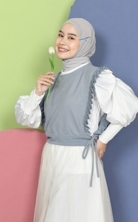 Vest Mybamus Dalla Ruffle Vest – Rompi Wanita – Vest Tali Samping Medium Gray M18626 R77S3-731340