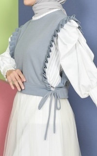 Vest Mybamus Dalla Ruffle Vest – Rompi Wanita – Vest Tali Samping Medium Gray M18626 R77S3-731343