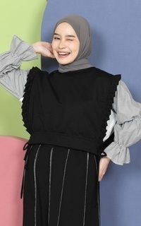Vest Mybamus Dalla Ruffle Vest – Rompi Wanita – Vest Tali Samping Black M18625 R77S1-731345