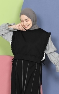 Vest Mybamus Dalla Ruffle Vest – Rompi Wanita – Vest Tali Samping Black M18625 R77S1-731346