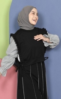 Vest Mybamus Dalla Ruffle Vest – Rompi Wanita – Vest Tali Samping Black M18625 R77S1-731348