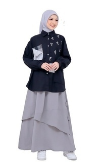 Long Dress Lunangoofficial - Setelan Rok Dewasa Cantik Terbaru Kemeja Oversize Bordir Kode LG 879