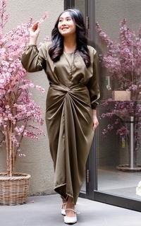 Long Dress Yoenik Apparel Jia Wrap Dress Olive M18561 R28S2