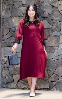 Tunik Yoenik Apparel Haneul Collar Midi Dress Burgundy M18638 R37S4