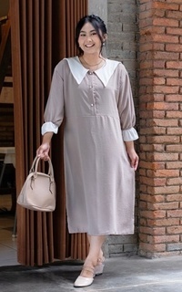 Tunik Yoenik Apparel Haneul Collar Midi Dress Truffle M18639 R38S5