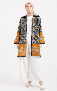 Cardigan Emelin Wing Collar Marigold Tenun Long Cardigan