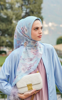 Printed Scarf Farra Voile Square - Blue Bell