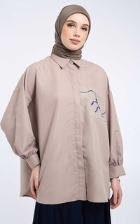 Blouse Kami Floren Printing Pocket Top Brown Rice