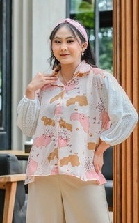 Blouse Yoenik Apparel Yoonsu Kemeja Mix Motif Rose Peach M18700 R10S4