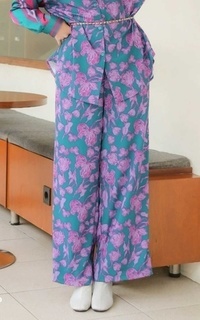 Celana Pants Anniv Flora Teal Blue