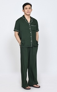 Setelan Set Piyama Rei (Setelan Baju Tidur Pria) Katun Premium Lengan Pendek Green-741725